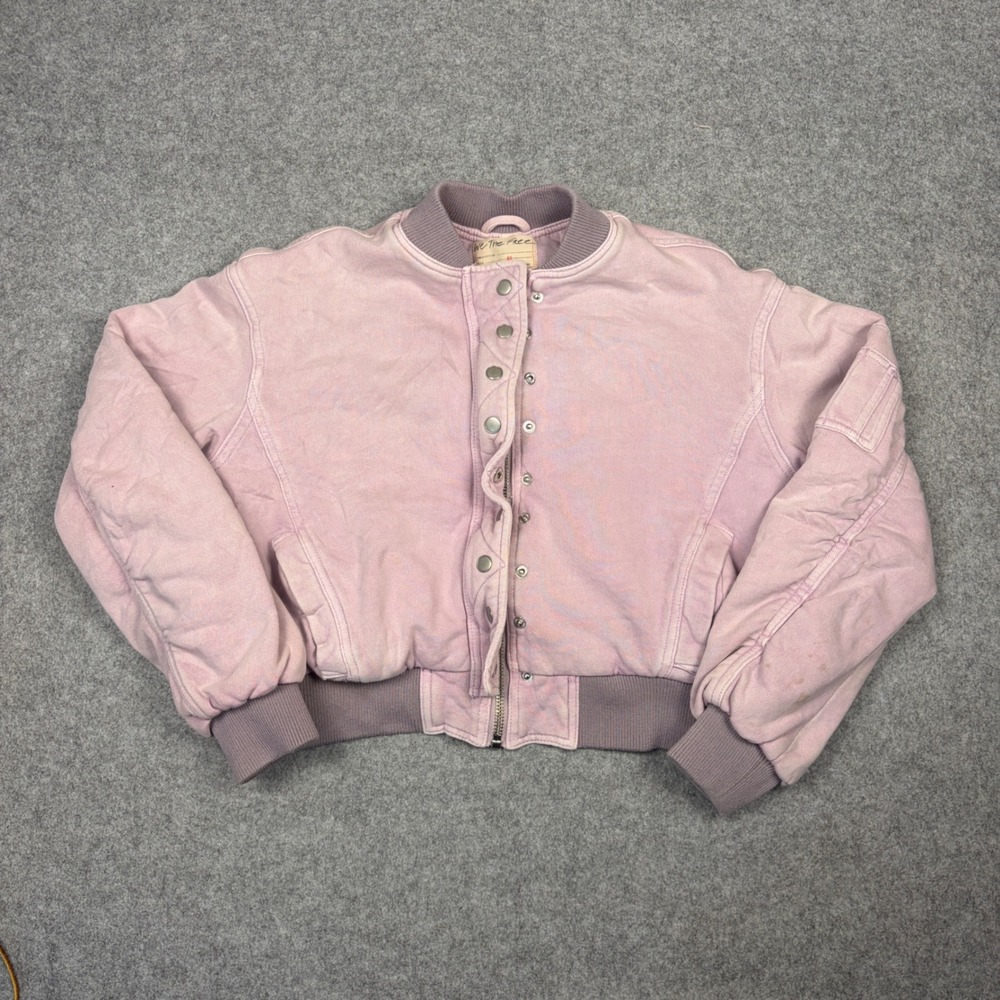 We The Free Free People Pink Lavender Canvas Bomber Jacket XS Cropped Utility